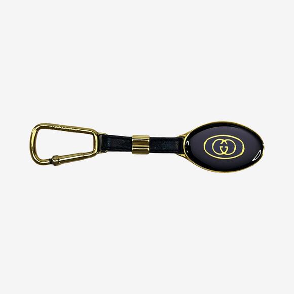 Gucci Navy Enamel Gold Key Ring With Leather Strap Made in Italy Vintage - Picture 3 of 8